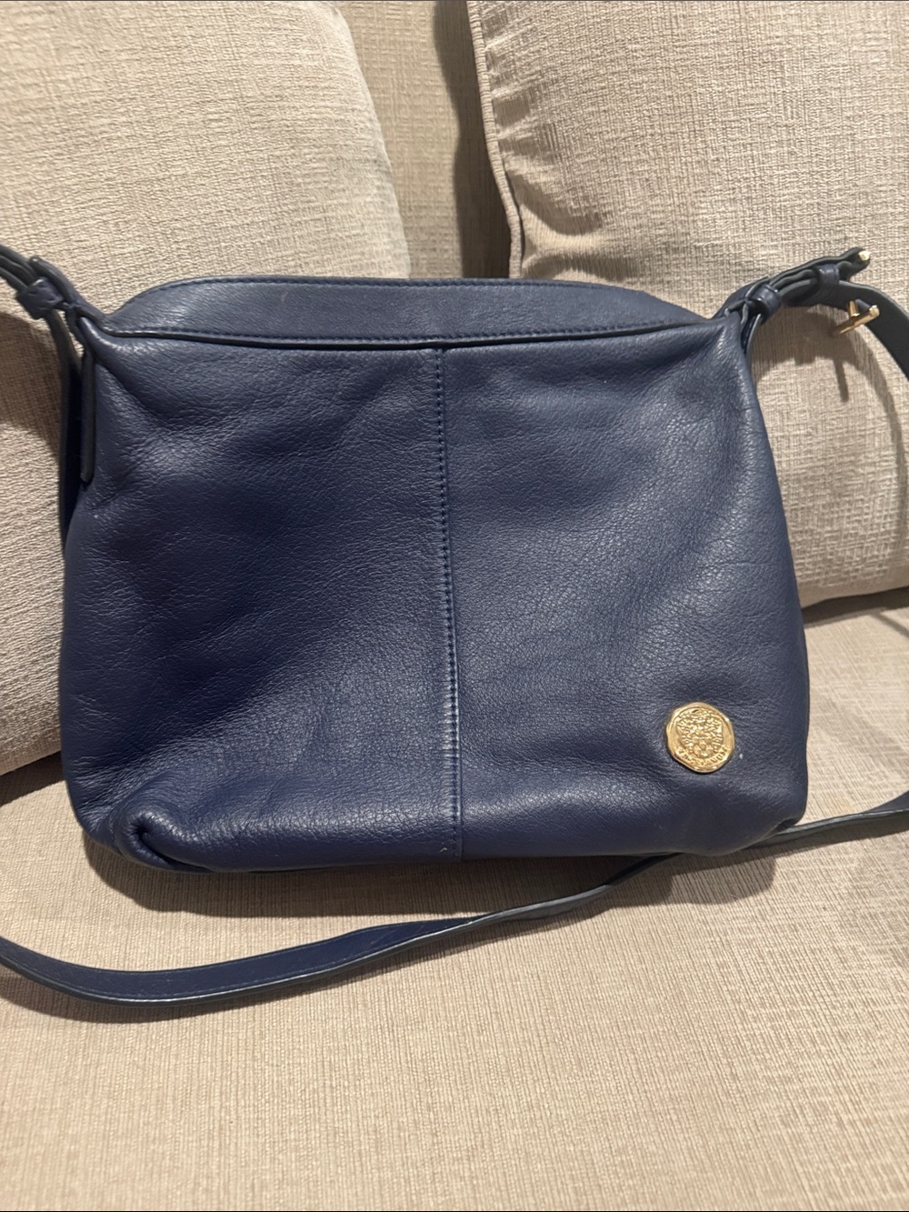 Vince Camuto Navy Leather Crossbody Bag with Gold Accent